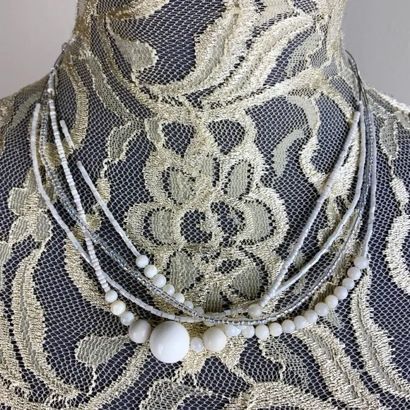 White & Translucent Multi-Strand Necklace - Picture 2 of 5